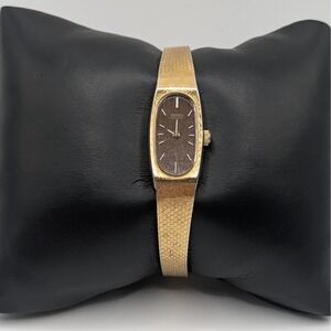 Seiko 1320-5009 Vintage Quartz Watch Unique Time Setting Frosted Brown Dial Gold